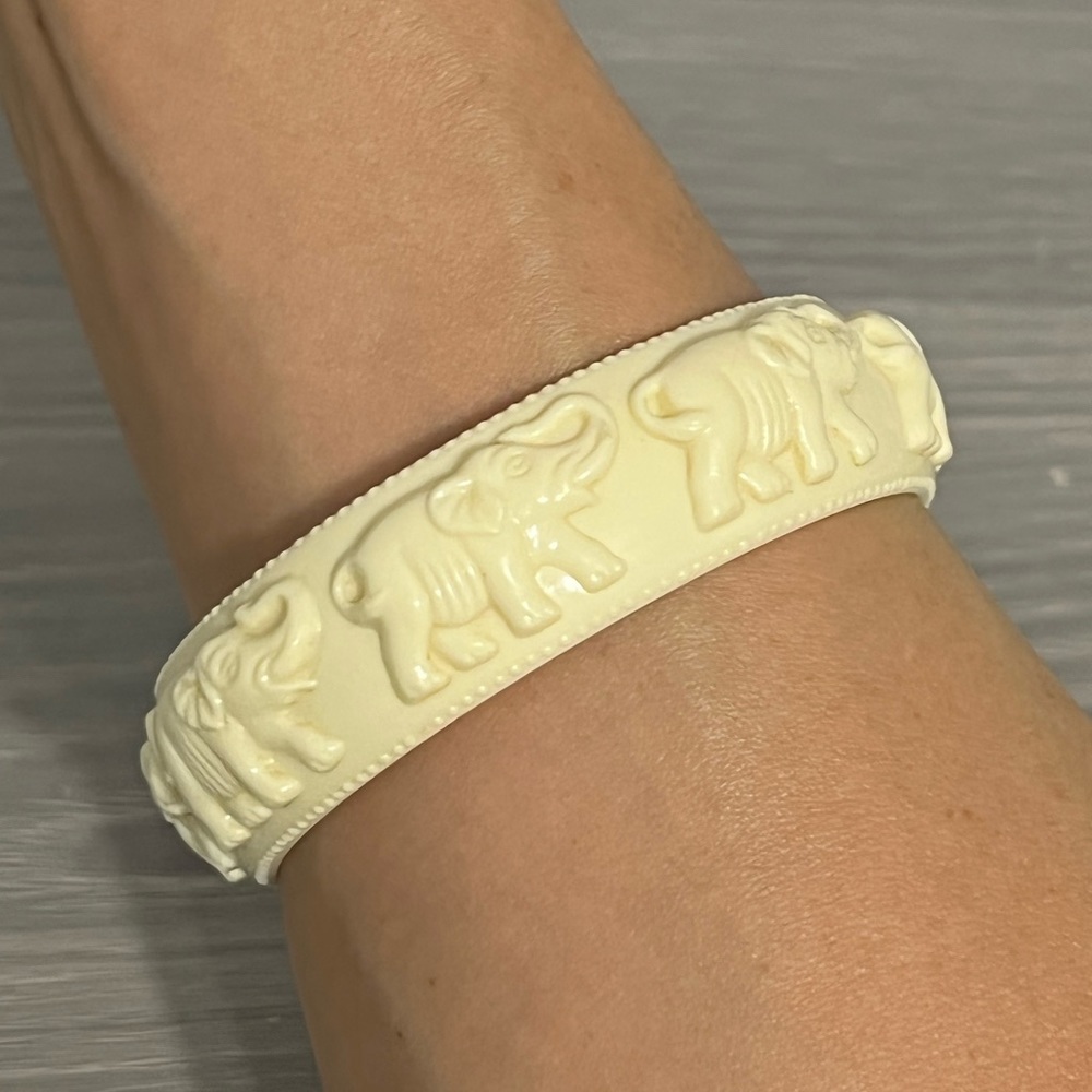 Plastic Ivory Elephant Bangle Bracelet, Boho
